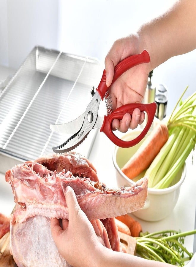 Gerior Heavy Duty Poultry Shears - Kitchen Scissors for Cutting Chicken, Poultry, Game, Meat - Chopping Vegetable - Spring Loaded - Red - Image 3
